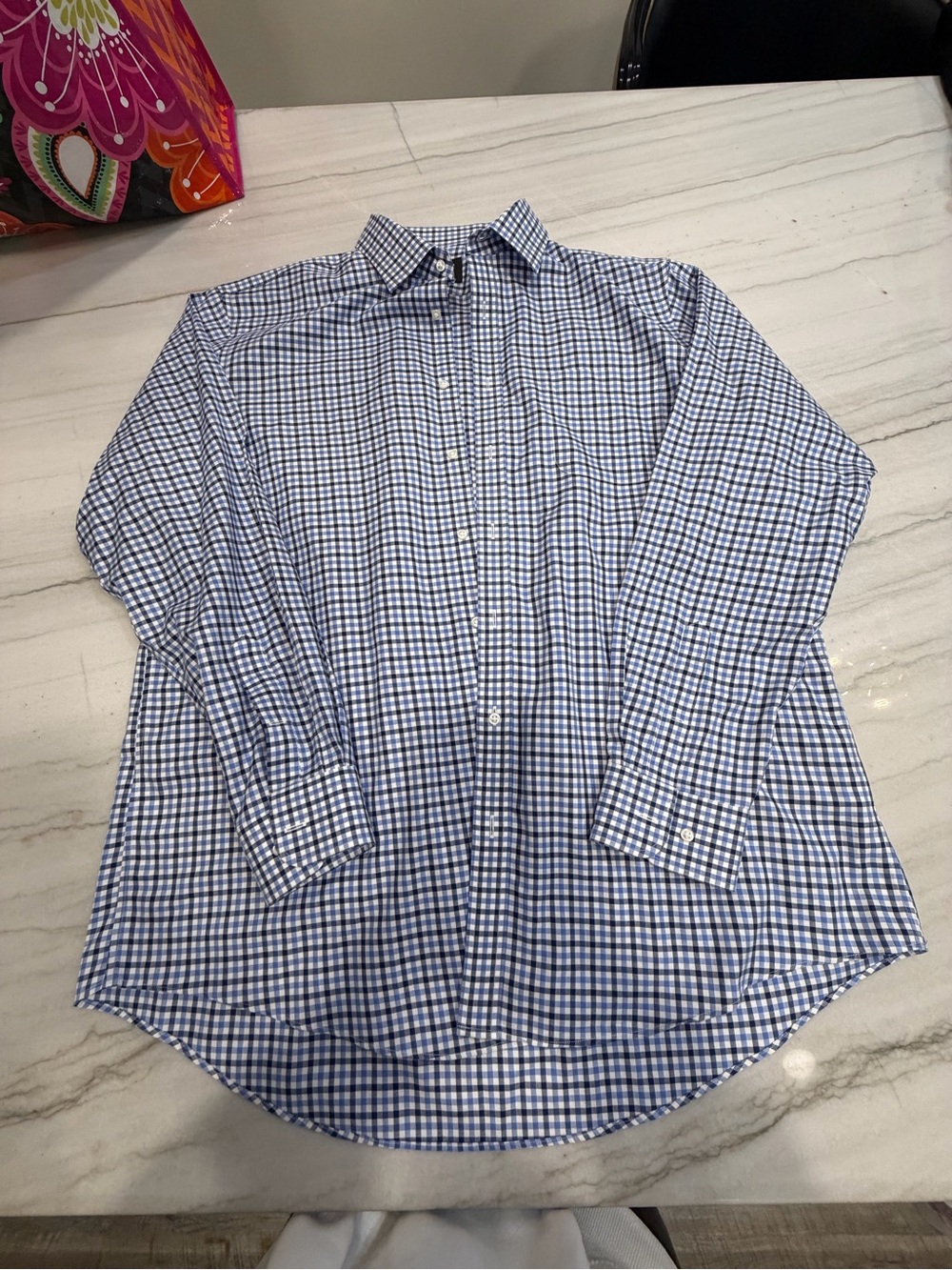 Nordstrom Blue and White Gingham Button-Up Dress Shirt